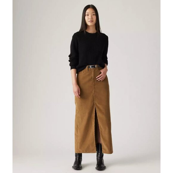 Levi's Premium Ankle Column Corduroy Skirt Size 28 Ermine - Brown - Picture 1 of 7
